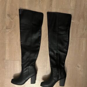 Thigh High Faux Leather Black Boots